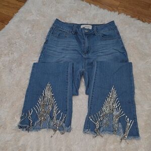 Blue B Rhinestone High Rise Cropped Flare Jean